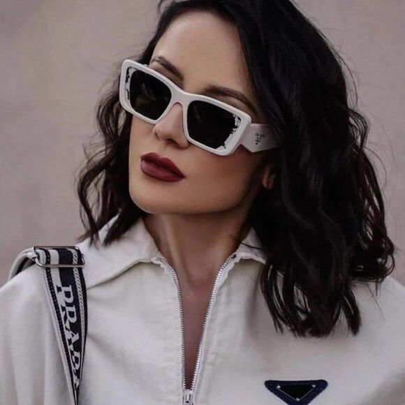 NEW Prada PR08YS 02V5S0 White Havana Black Gray Cat Eye Unisex Sunglasses - Picture 1 of 12